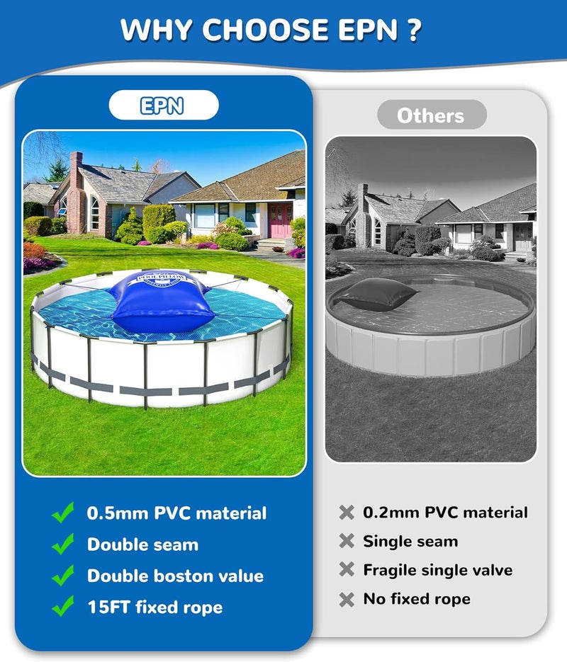 EPN 4 x 4 Ft Pool Pillows for Above Ground Pool, 0.5mm Thick PVC Cold-Resistant Pool Cover Air Pillow with 49.2 Ft Rope, Winterizing Ice Equalizer Inflated Closing Winter Kit for Supporting Pool Cover - Image 3